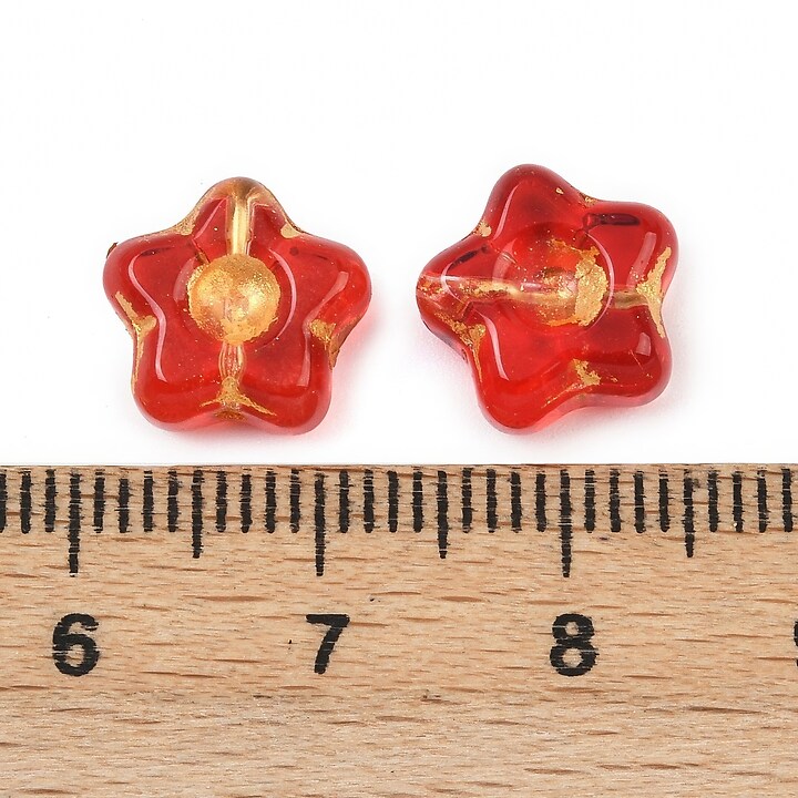 Margele de sticla electroplacate cu foita aurie floare 10,5x11mm - rosu