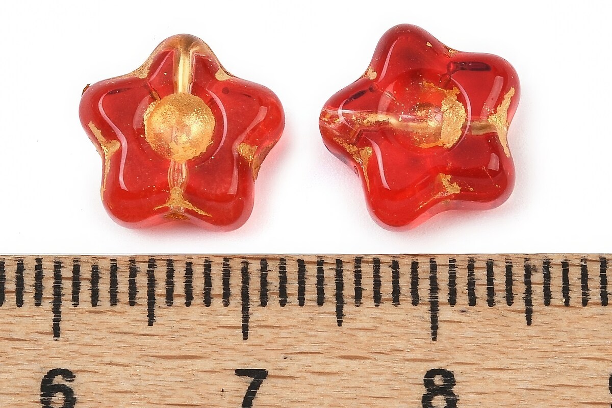 Margele de sticla electroplacate cu foita aurie floare 10,5x11mm - rosu