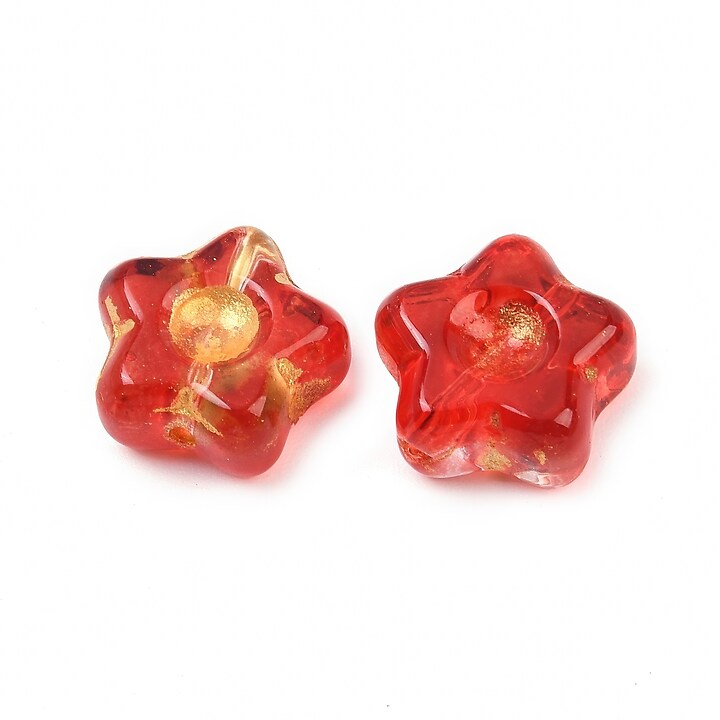 Margele de sticla electroplacate cu foita aurie floare 10,5x11mm - rosu