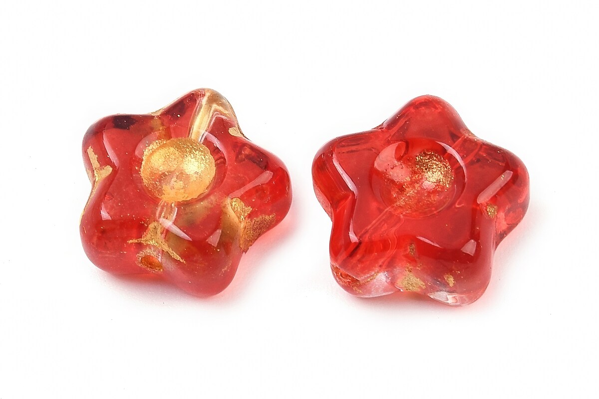 Margele de sticla electroplacate cu foita aurie floare 10,5x11mm - rosu