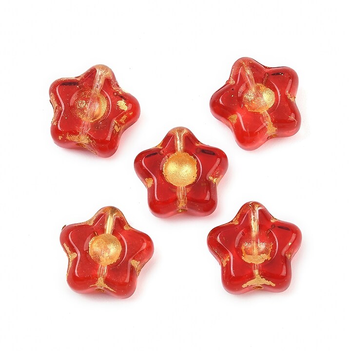 Margele de sticla electroplacate cu foita aurie floare 10,5x11mm - rosu