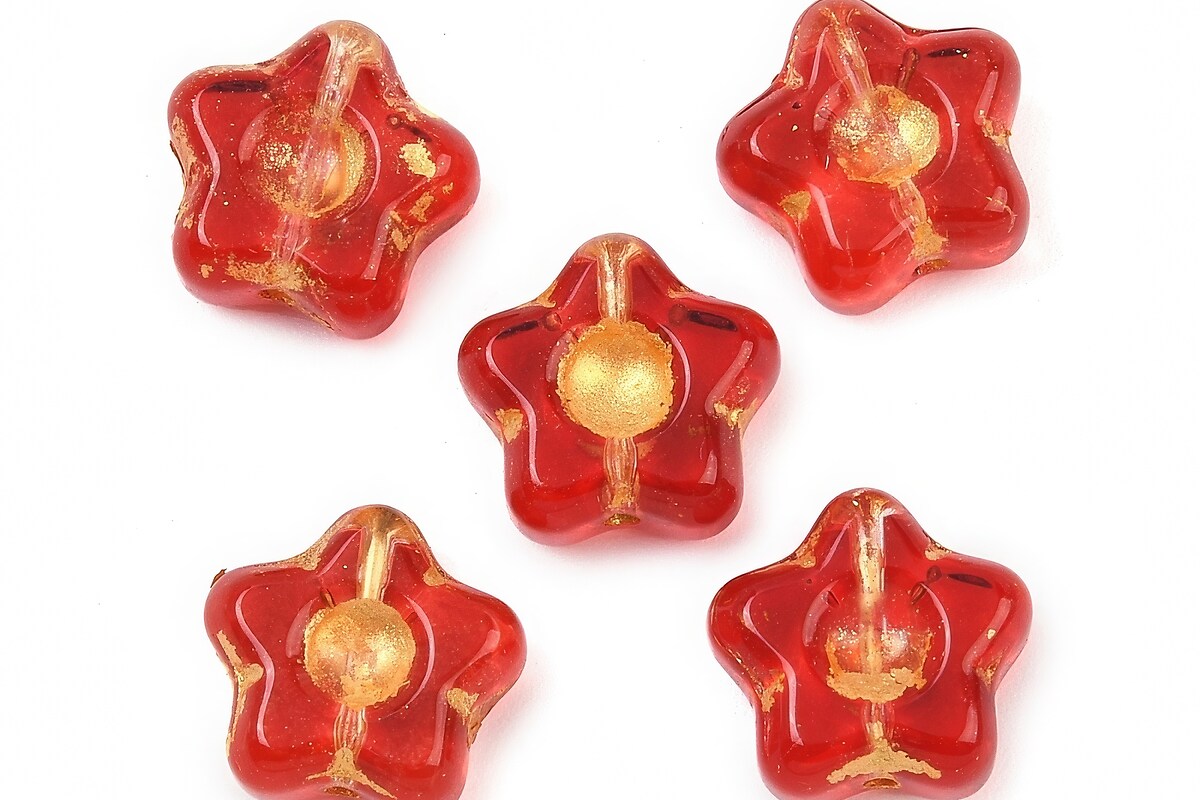 Margele de sticla electroplacate cu foita aurie floare 10,5x11mm - rosu