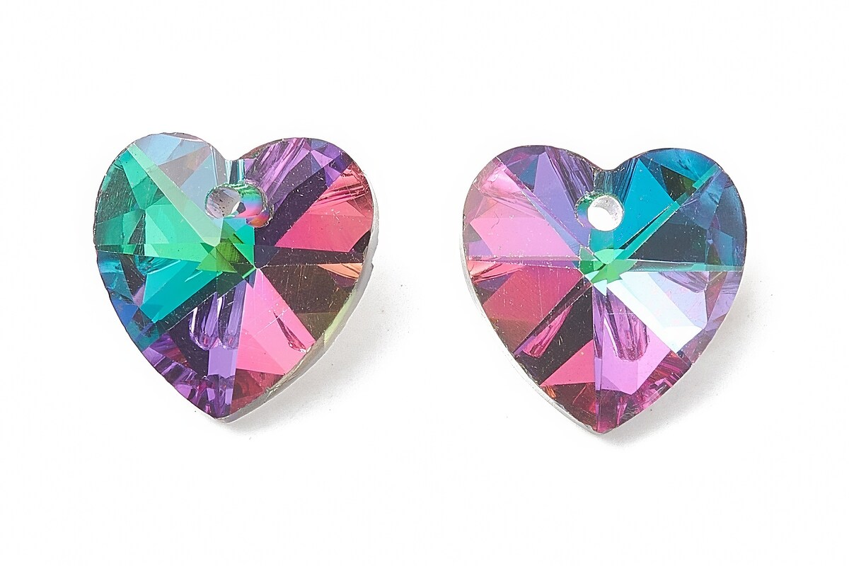 Pandantiv de cristal electroplacat inima 14x14mm - verde mov