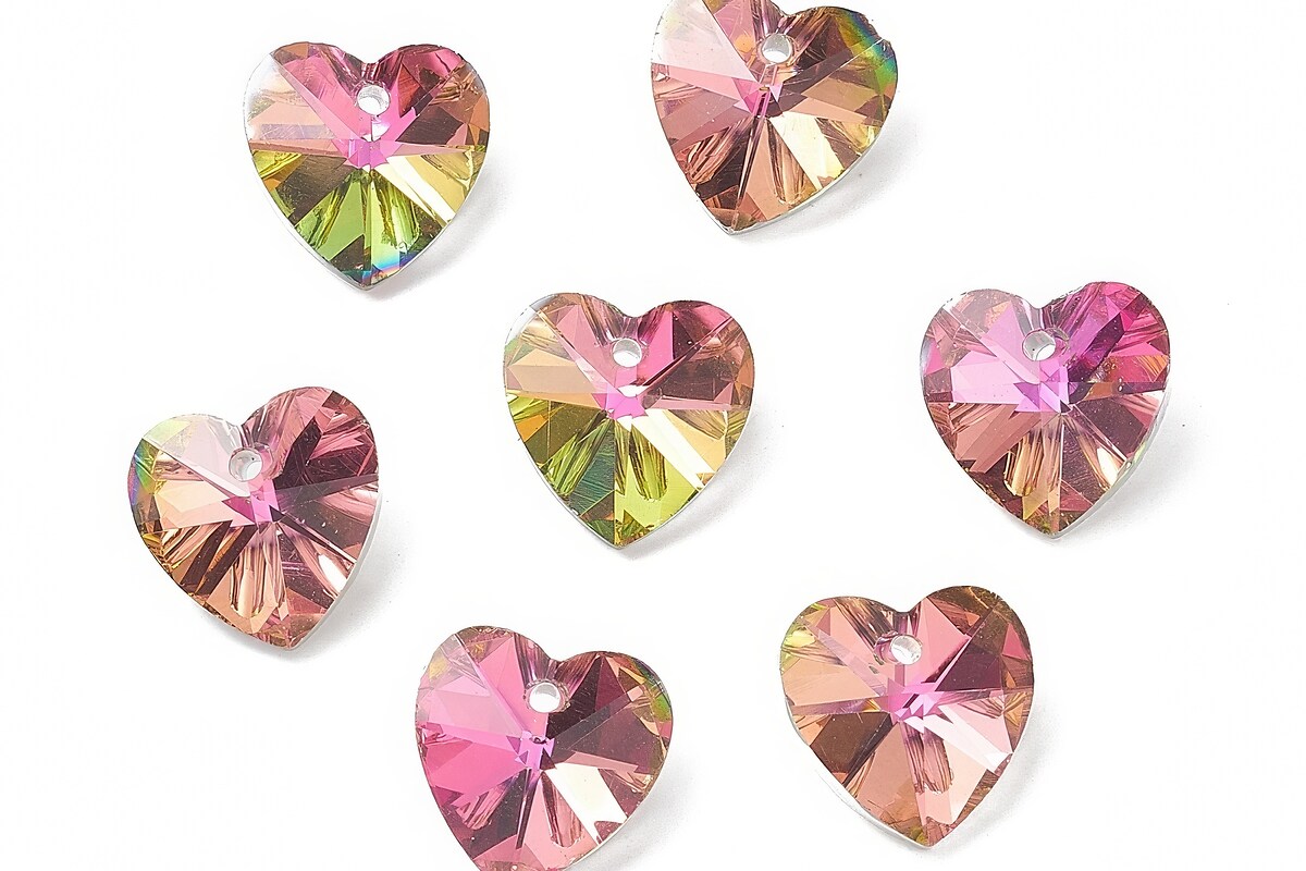 Pandantiv de cristal electroplacat inima 14x14mm - roz auriu