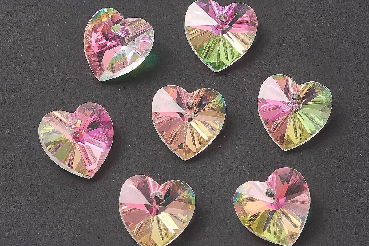 Pandantiv de cristal electroplacat inima 14x14mm - alb AB