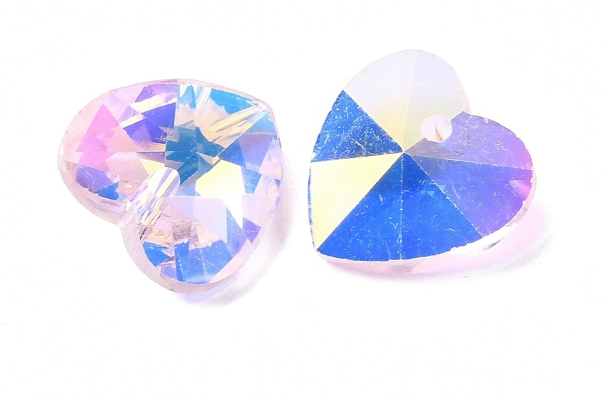 Pandantiv de cristal electroplacat inima 14x14mm - alb opal AB