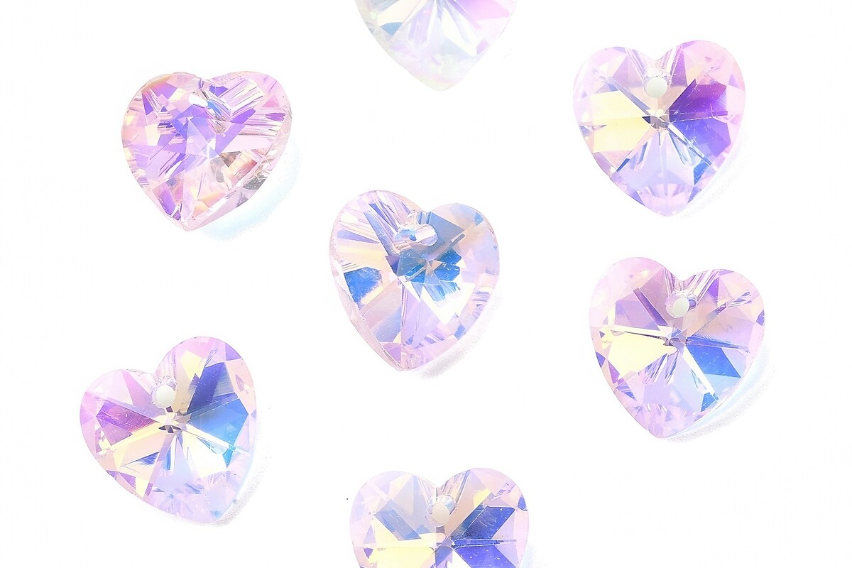 Pandantiv de cristal electroplacat inima 14x14mm - alb opal AB