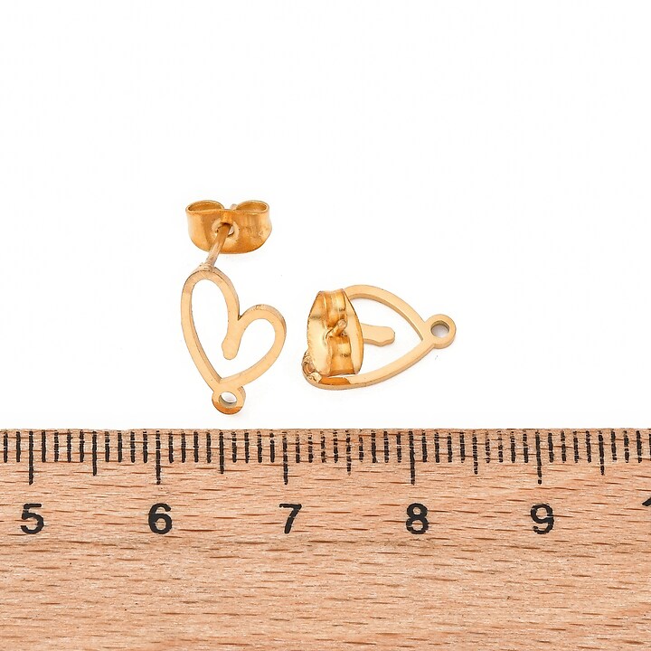 Tortite cercei otel inoxidabil auriu 304, inima 12,5x8mm (2 buc.)