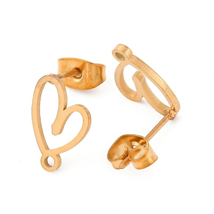 Tortite cercei otel inoxidabil auriu 304, inima 12,5x8mm (2 buc.)