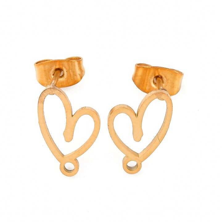 Tortite cercei otel inoxidabil auriu 304, inima 12,5x8mm (2 buc.)