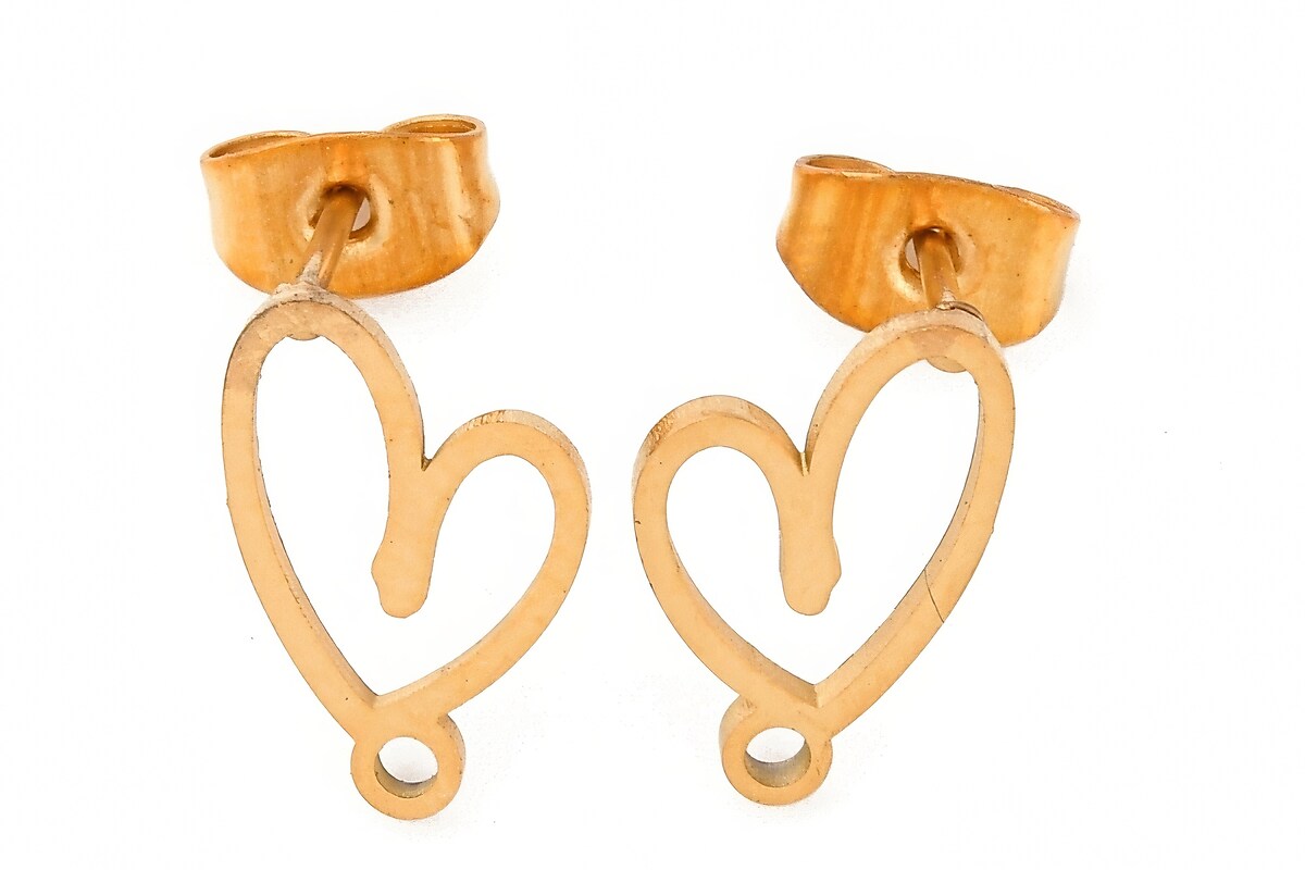 Tortite cercei otel inoxidabil auriu 304, inima 12,5x8mm (2 buc.)