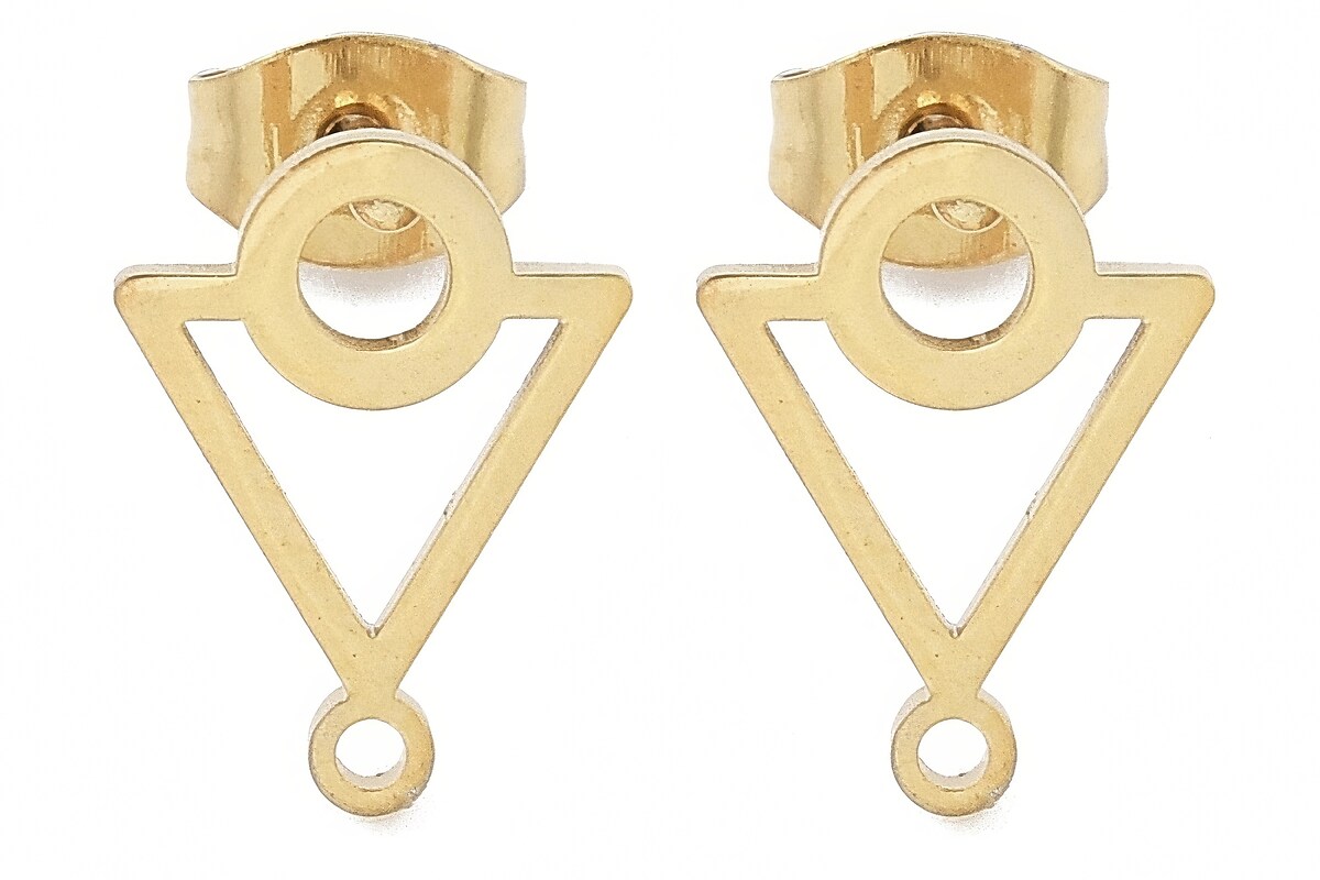 Tortite cercei otel inoxidabil auriu 304, triunghi 12,5x9,5mm (2 buc.)
