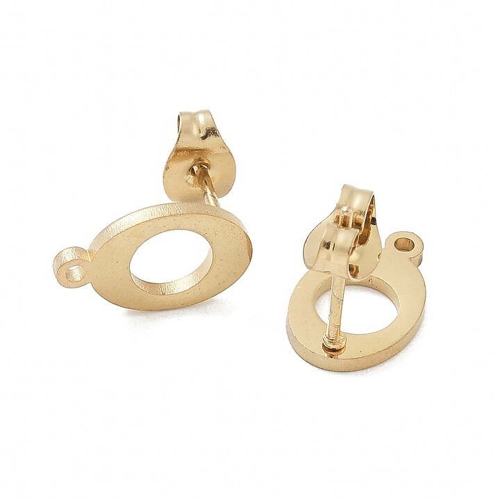 Tortite cercei otel inoxidabil auriu 304, oval 12x7,5mm (2 buc.)