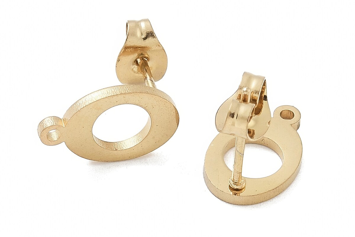 Tortite cercei otel inoxidabil auriu 304, oval 12x7,5mm (2 buc.)