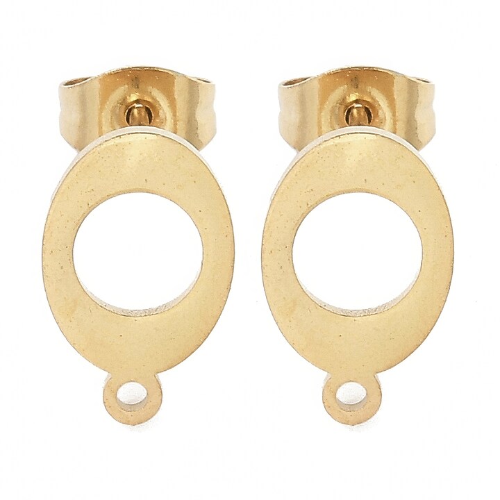 Tortite cercei otel inoxidabil auriu 304, oval 12x7,5mm (2 buc.)