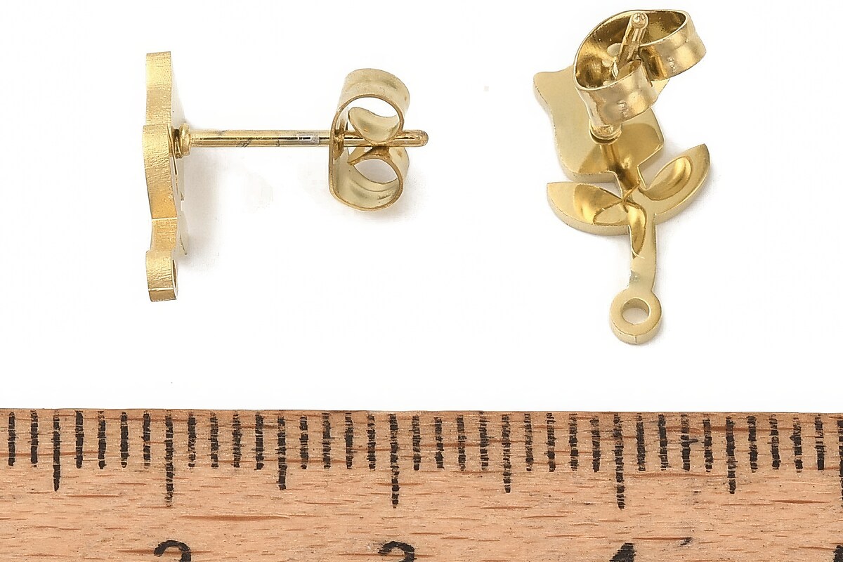 Tortite cercei otel inoxidabil auriu 304, lalea 13,5x7,5mm (2 buc.)