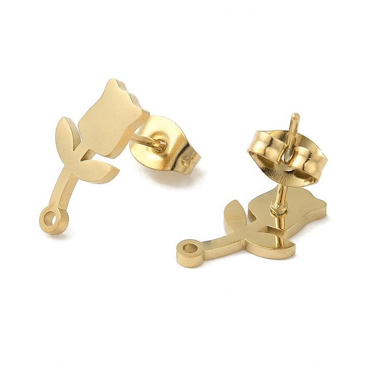 Tortite cercei otel inoxidabil auriu 304, lalea 13,5x7,5mm (2 buc.)