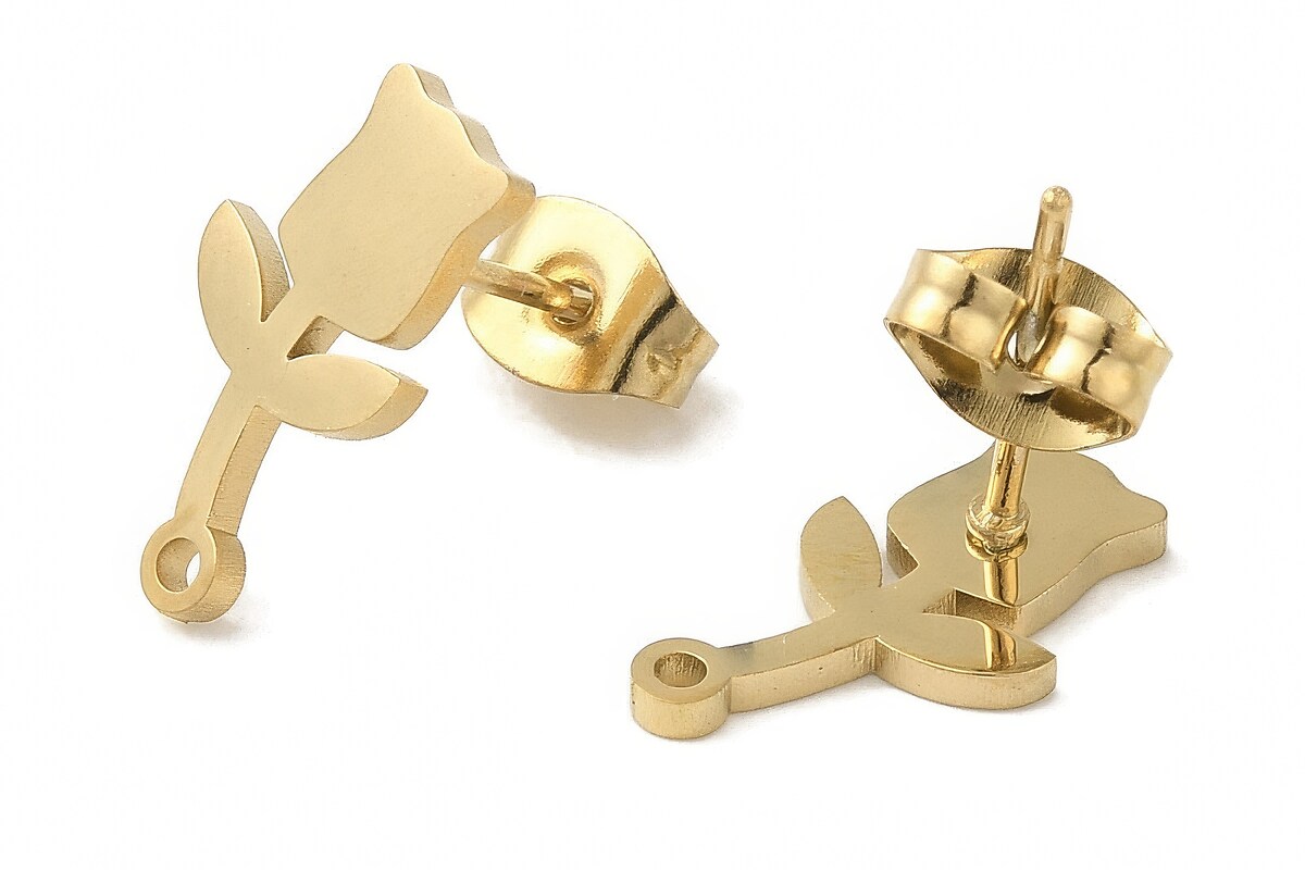 Tortite cercei otel inoxidabil auriu 304, lalea 13,5x7,5mm (2 buc.)