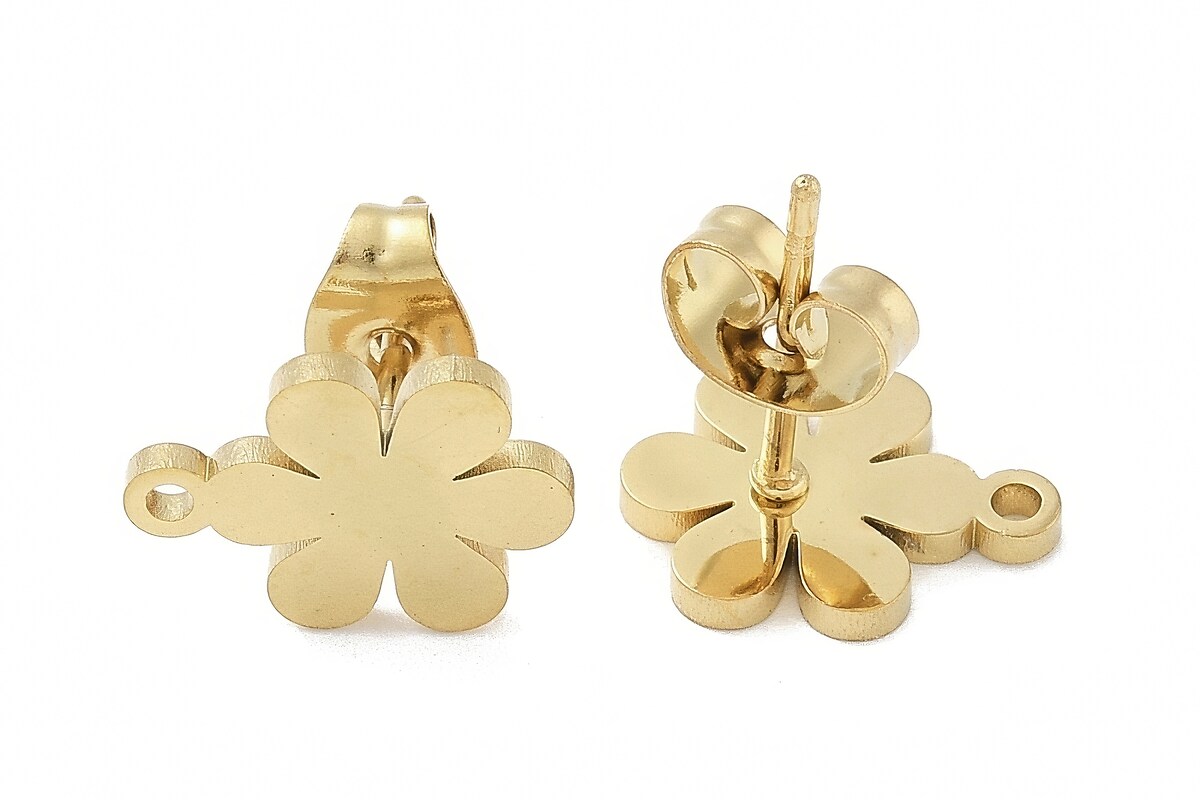 Tortite cercei otel inoxidabil auriu 304, floare 11,5x8,5mm (2 buc.)