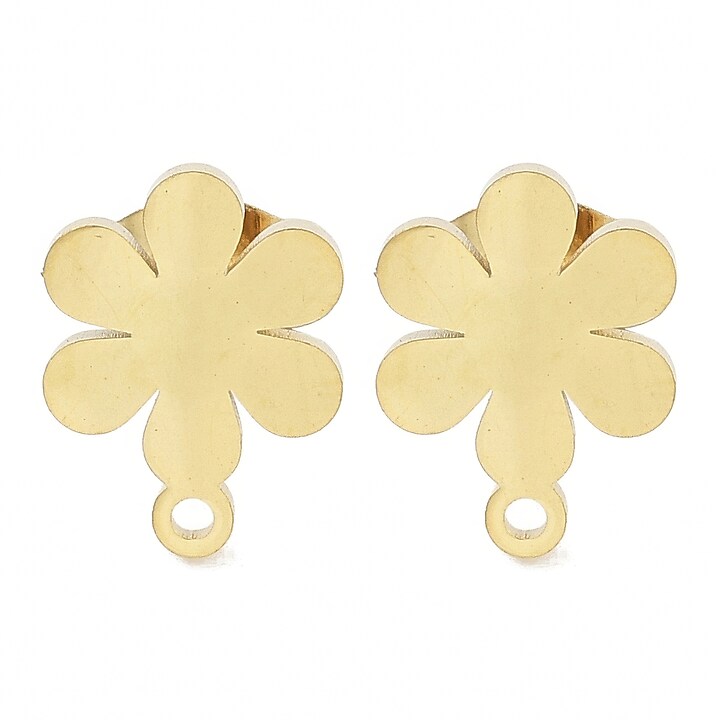 Tortite cercei otel inoxidabil auriu 304, floare 11,5x8,5mm (2 buc.)