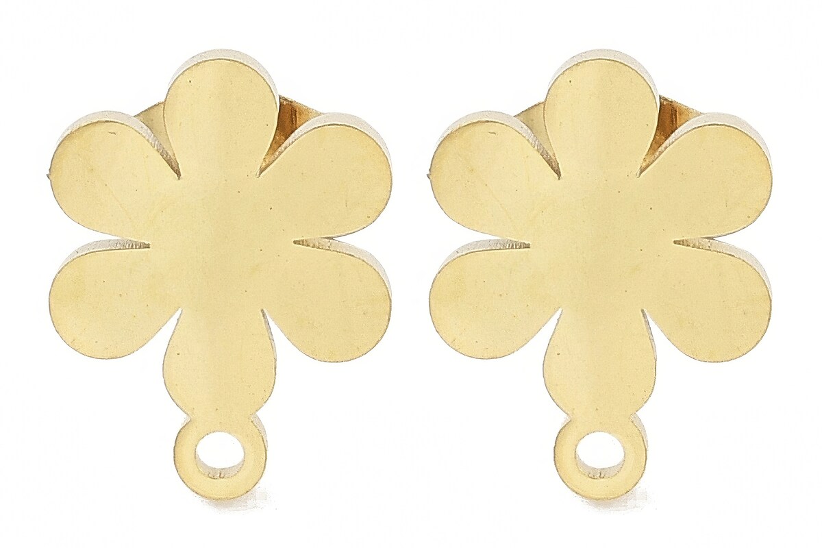 Tortite cercei otel inoxidabil auriu 304, floare 11,5x8,5mm (2 buc.)