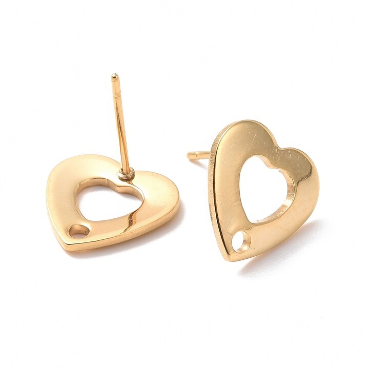 Tortite cercei otel inoxidabil auriu 201, inima 11x11mm (2 buc.)