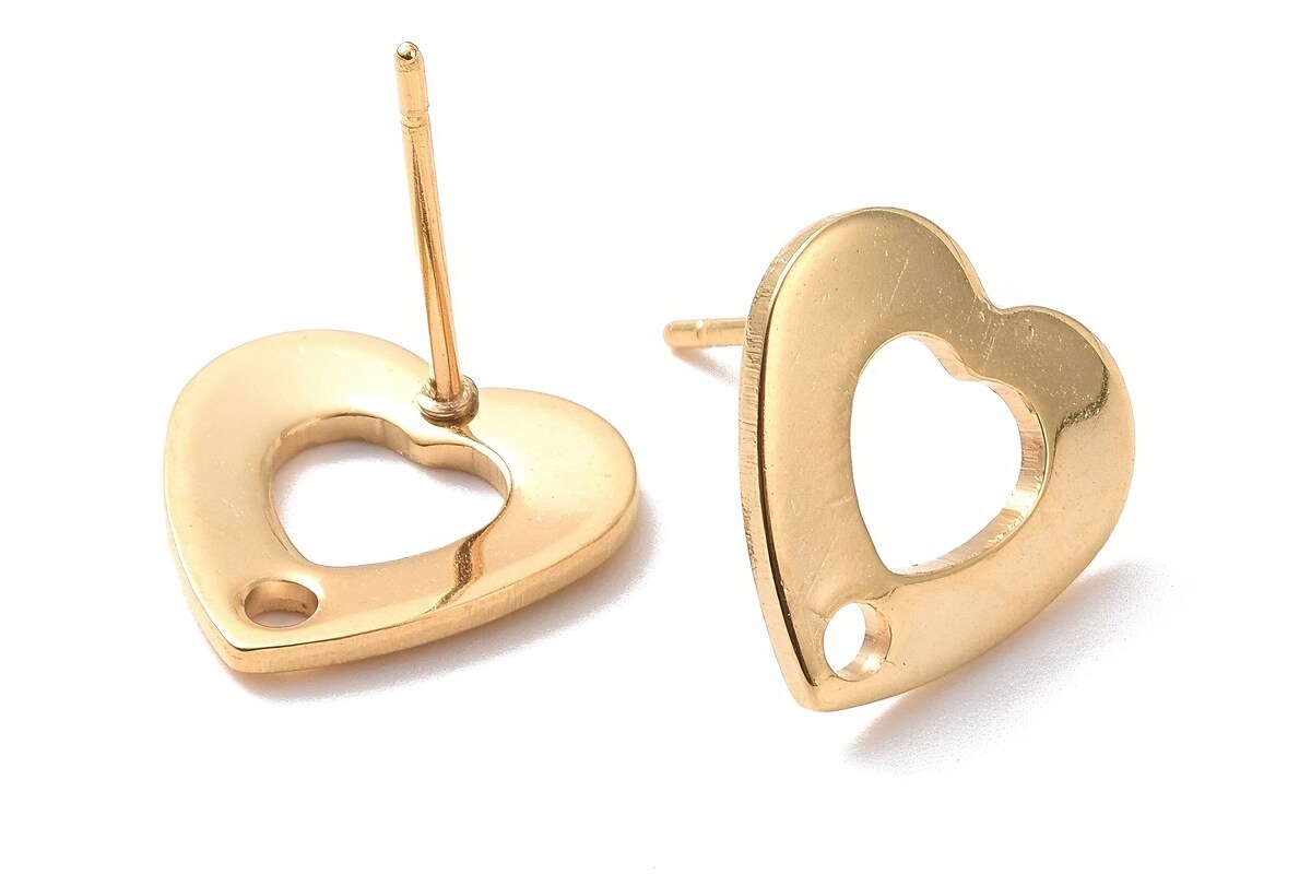 Tortite cercei otel inoxidabil auriu 201, inima 11x11mm (2 buc.)