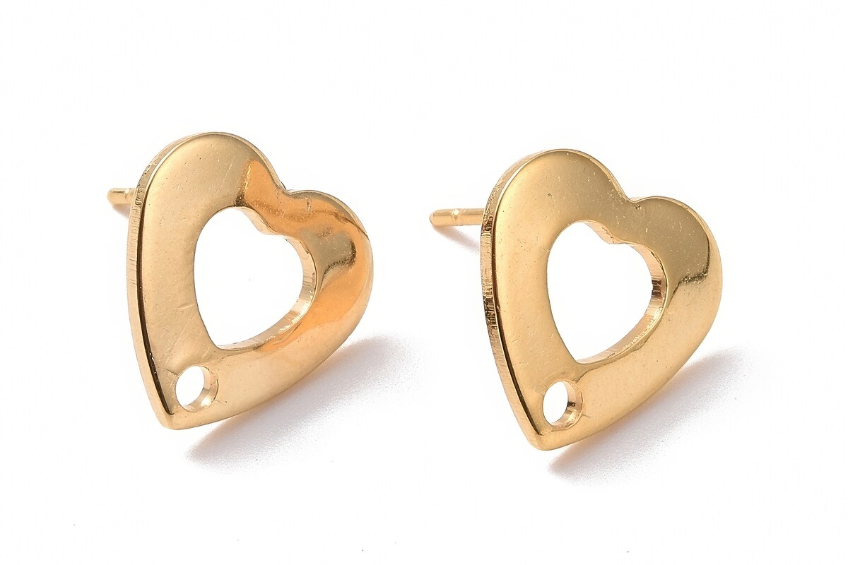 Tortite cercei otel inoxidabil auriu 201, inima 11x11mm (2 buc.)