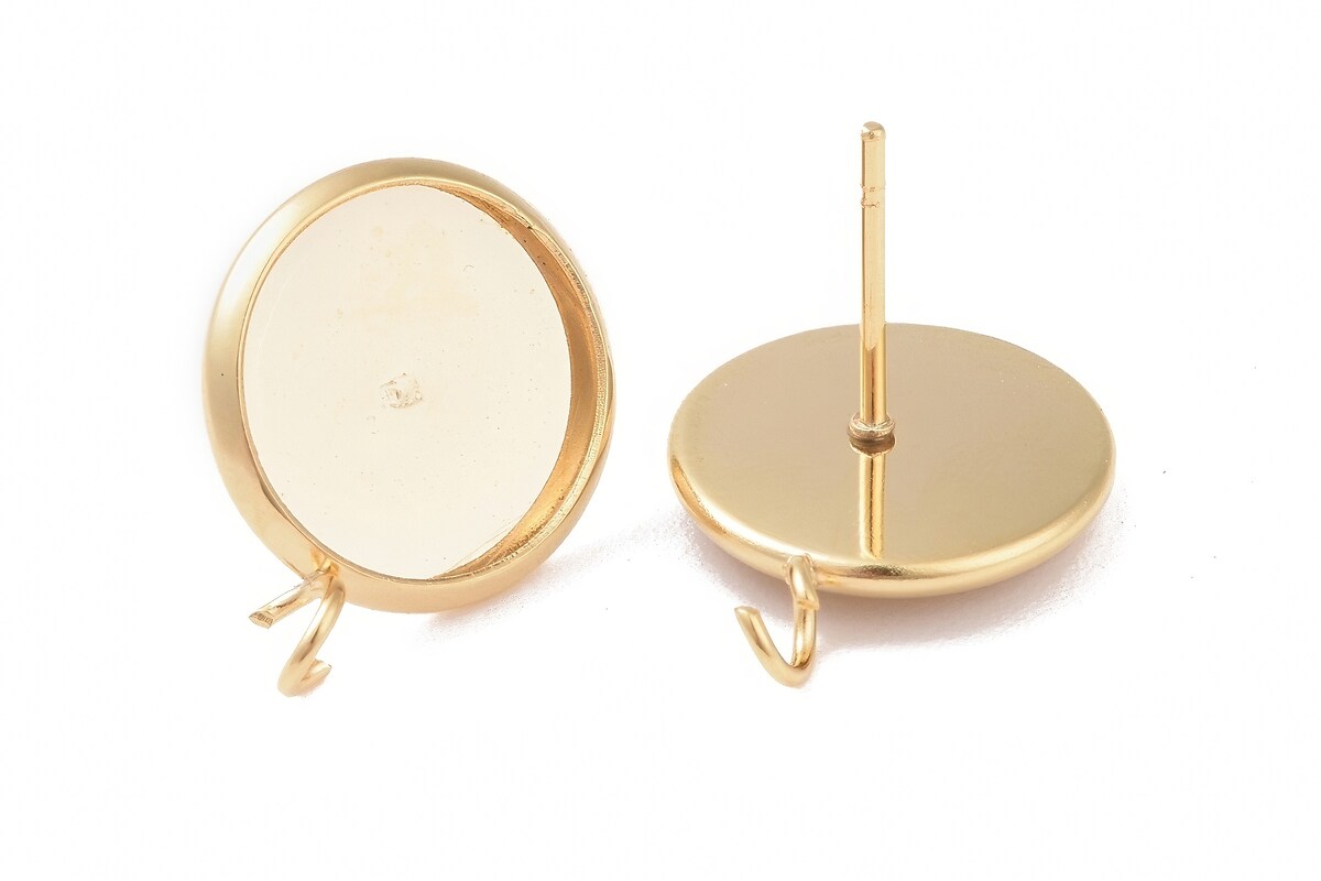 Tortite cercei otel inoxidabil 304 auriu cu platou interior 12mm (2 buc.)