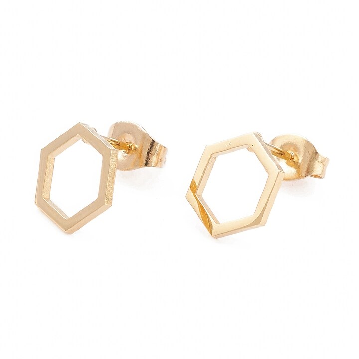 Cercei otel inoxidabil auriu 304 model hexagon 10x9mm (2 buc.)