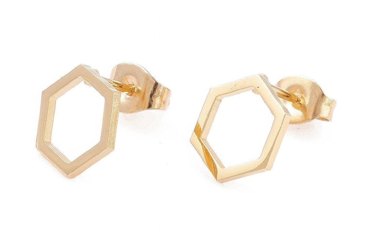 Cercei otel inoxidabil auriu 304 model hexagon 10x9mm (2 buc.)