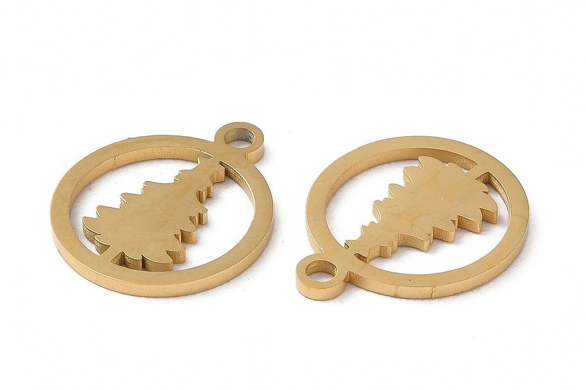 Pandantiv otel inoxidabil 304 auriu placat IP (ion plating), brad de Craciun 14,5x12mm