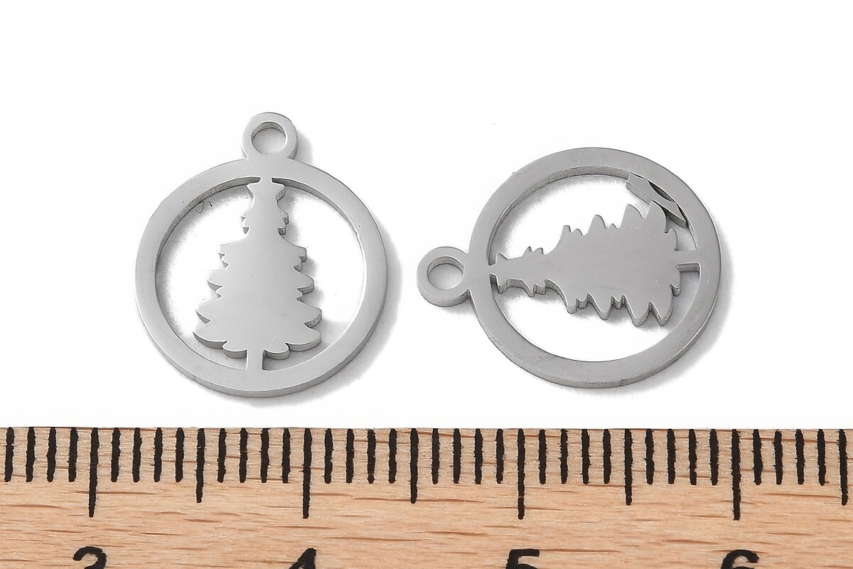 Pandantiv otel inoxidabil 304, brad de Craciun 14,5x12mm