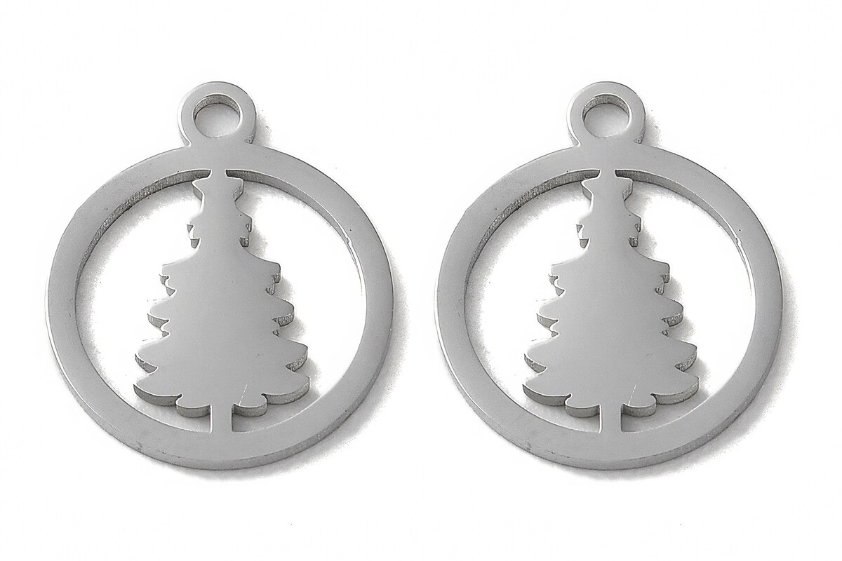 Pandantiv otel inoxidabil 304, brad de Craciun 14,5x12mm