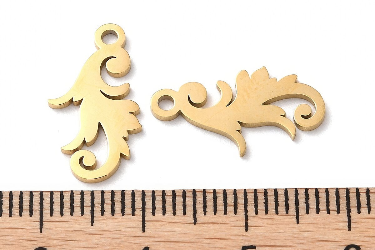 Pandantiv otel inoxidabil 304 auriu placat IP (ion plating), frunza 17,5x10mm