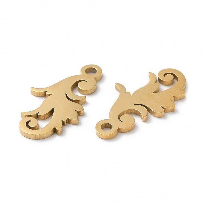 Pandantiv otel inoxidabil 304 auriu placat IP (ion plating), frunza 17,5x10mm