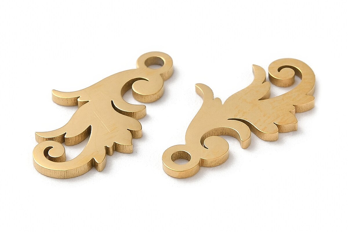 Pandantiv otel inoxidabil 304 auriu placat IP (ion plating), frunza 17,5x10mm