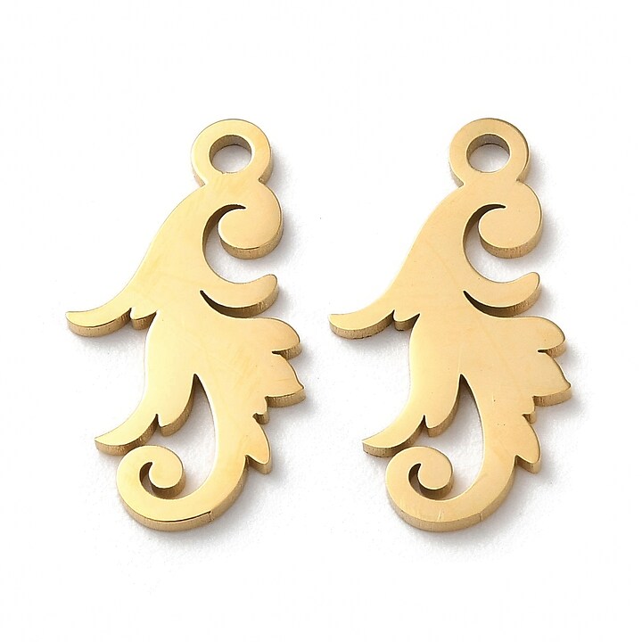 Pandantiv otel inoxidabil 304 auriu placat IP (ion plating), frunza 17,5x10mm