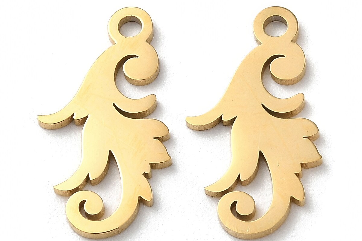 Pandantiv otel inoxidabil 304 auriu placat IP (ion plating), frunza 17,5x10mm