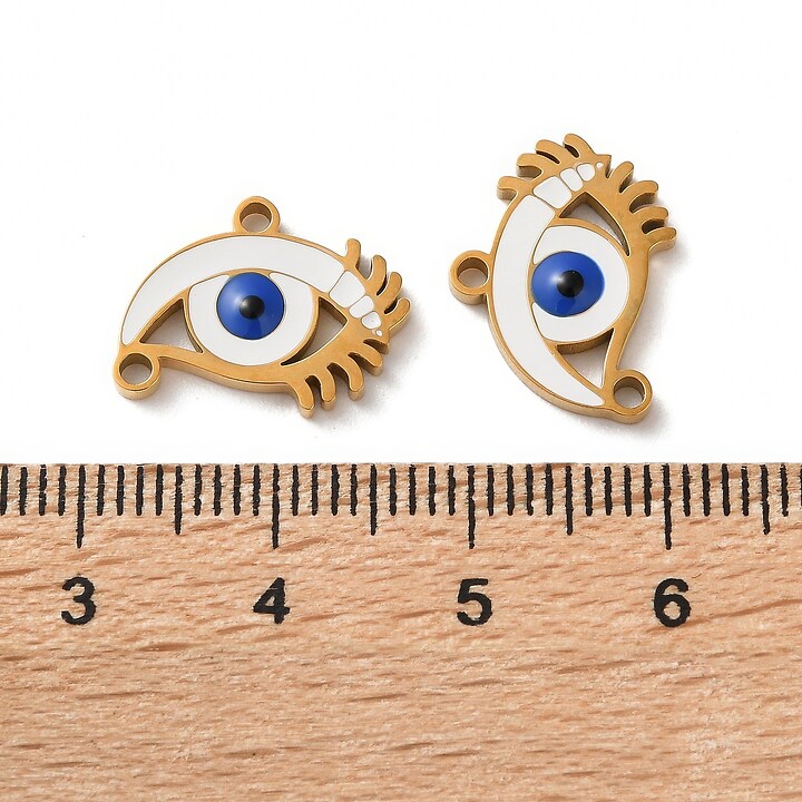 Charm emailat otel inoxidabil 304, evil eye 16x12mm