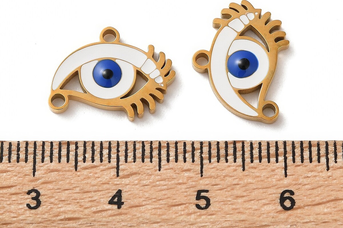 Charm emailat otel inoxidabil 304, evil eye 16x12mm