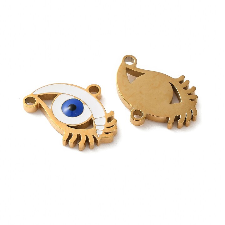 Charm emailat otel inoxidabil 304, evil eye 16x12mm