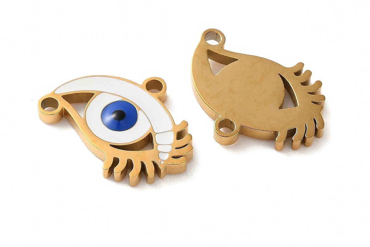 Charm emailat otel inoxidabil 304, evil eye 16x12mm