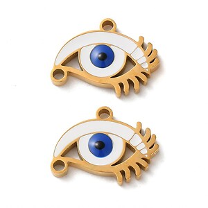 Charm emailat otel inoxidabil 304, evil eye 16x12mm