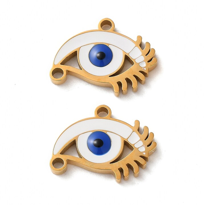 Charm emailat otel inoxidabil 304, evil eye 16x12mm