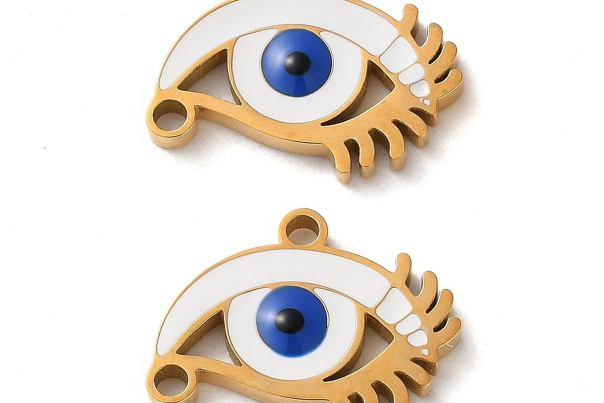 Charm emailat otel inoxidabil 304, evil eye 16x12mm