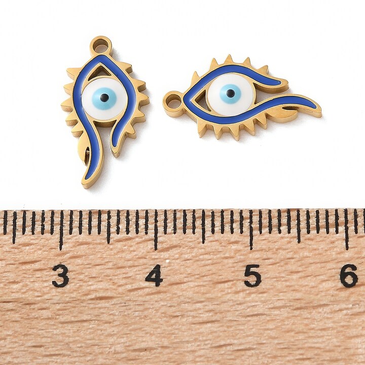 Charm emailat otel inoxidabil 304, evil eye 17x9,5mm