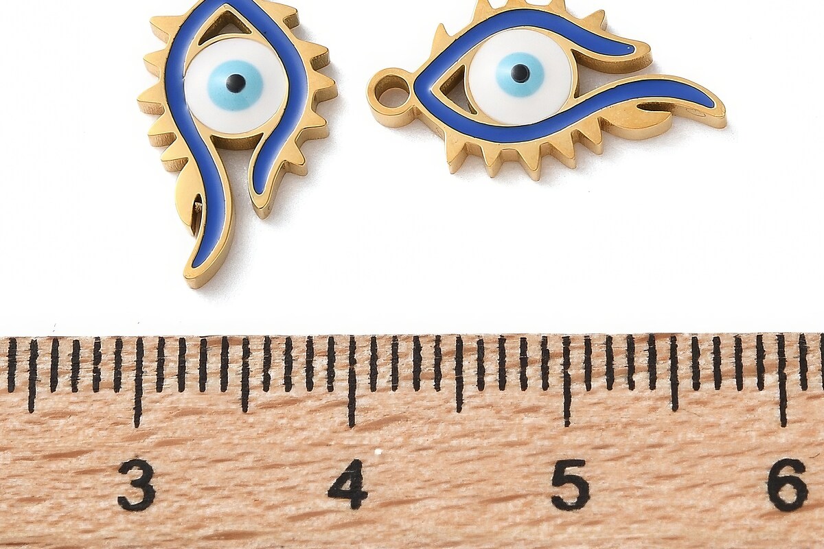 Charm emailat otel inoxidabil 304, evil eye 17x9,5mm