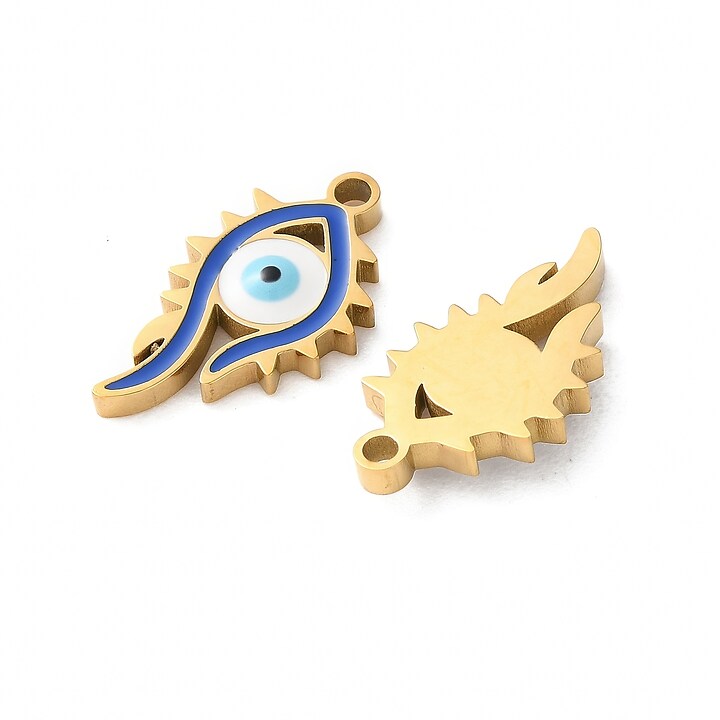 Charm emailat otel inoxidabil 304, evil eye 17x9,5mm