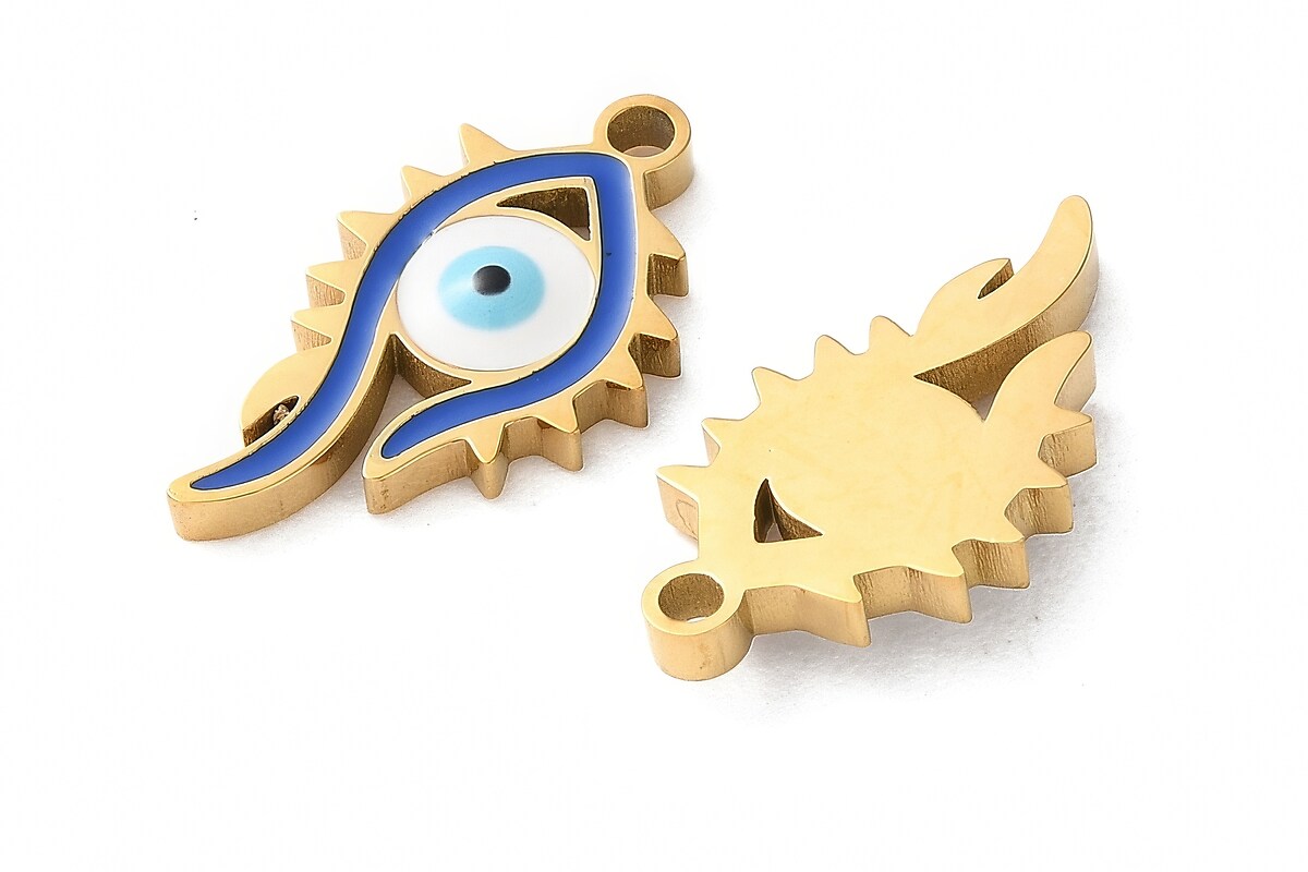 Charm emailat otel inoxidabil 304, evil eye 17x9,5mm
